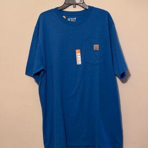 Carhartt Men's Blue Loose Fit Heavyweight Short-Sleeve Pocket Shirt Size L Tall